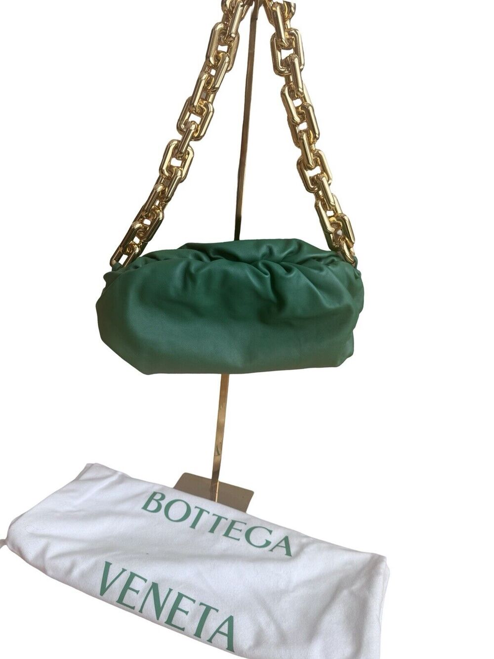 Bottega Veneta The Chain Pouch Green Leather Gold Chain Shoulder Bag